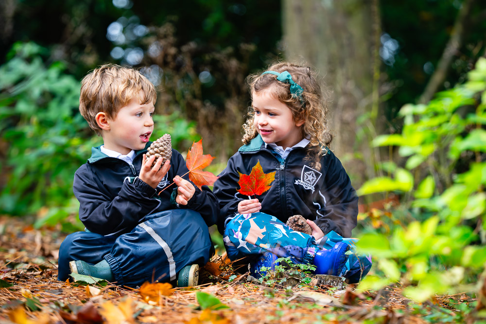 Children in the outdoor learning area at Brackenfield School in Harrogate