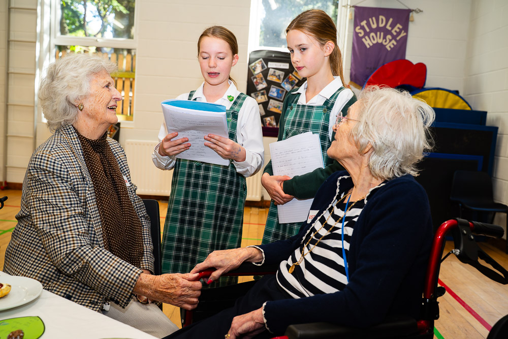 Brackenfield pupils in conversation with locals at the care home in Harrogate